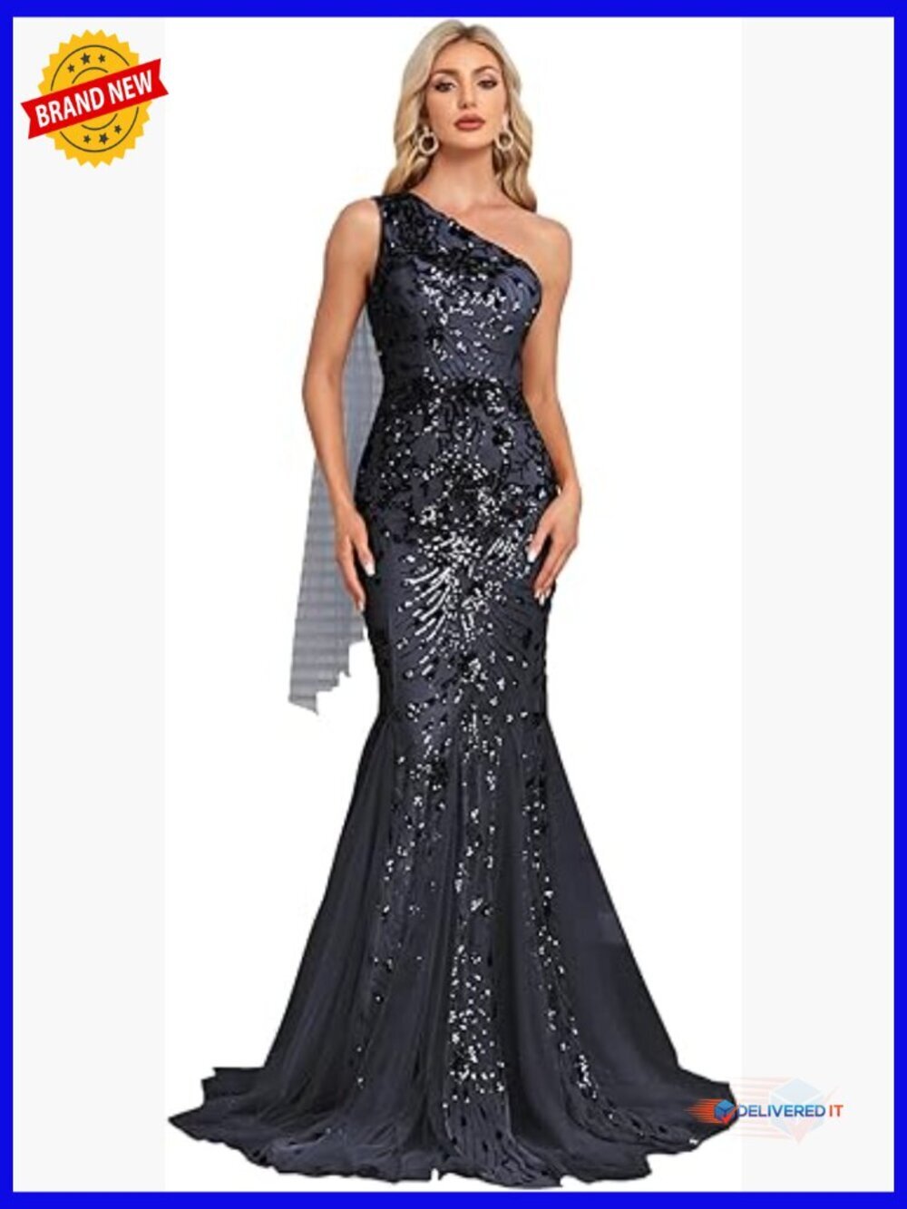 One Shoulder Mermaid Sequin Formal Gown Women's Floor Length Dress